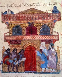 den borgerliga al-Harith (Al Harith), son till Hammam, och den vandrande navigatören Abu-Zayd (Abu Zayd).(eller Al-Hariri eller Al Hariri) (1054-1122) i Lumi
