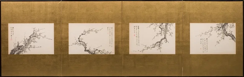 Prunus Blossoms, vikskärm, Edo-perioden 1844 (tusch på papper) (se även 752778-82)