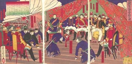 Presentation av huvudet av Saigo för prins Arisogawa, 16 oktober 1877 Meiji 10.