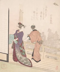 Scen på verandan till ett tehus, 1700-1800-talet.