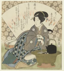körsbärsblom Sakura no Hana (titel på objekt) En serie om fem tryck för Katsushika Poetry Society: Colors of Spring (serietitel) Katsushika goban - Haru no akebonosome (serietitel på objekt)