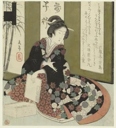 Kvinna med bok En serie om sju tryck för Katsushika Poetry Society (serietitel) Katsushika shichibantsuzuki (serietitel på objekt)