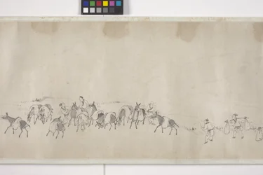 Hundra åsnor transporterar spannmål, Handscroll, ca 1700 (bläck på papper)