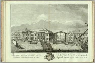 Det andra vinterpalatset med kanal- och brobok till 50-årsdagen av grundandet av St. Petersburg, 1753