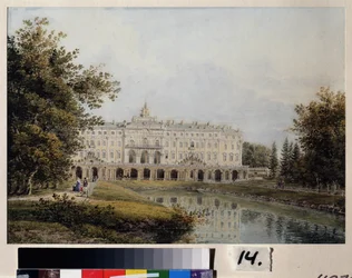 Utsikt över Konstantinpalatset i Strelna nära St Petersburg. Sommarresidens för Pierre Le Grand (1672-1725), byggt mellan 1720 och 1807, arkitekterna Jean Baptiste Le Blond (1679-1719), sedan