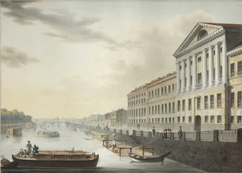 Utsikt över Fontanka-floden från Izmailovsky-bron, 1820-1823