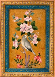 Fågel sitter på en blommande gren, 1696.
