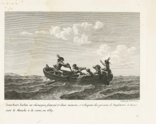 Jan Bart flyr från ett engelskt fängelse och korsar kanalen med roddbåt, 1689 Jean-Bart, Forbin, un operations français et deux mousses s