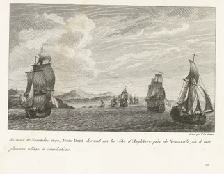 Jan Bart voor de Engelse kusten vid Newcastle, 1692 I november 1692 går Jean-Bart ner på Englands kuster, nära Newcastle, där han lägger flera byar till bidrag (titel på objekt) Sammanställning av striderna av Jean-Bart, flygelchef så