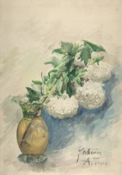 Vita blommor i en vas, ca. 1884-1904.