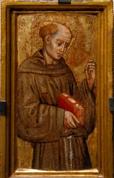 Saint Francois of Assisi (Saint Francis) Målning av Zanino di Pietro (1389-1448) 1415 Dim 14x7 cm Assisi, Museum of the Treasury of the Basilica of San Francesco. Perkins College