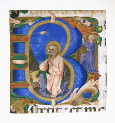 Kung David i bön i en initial B, ca. 1450.