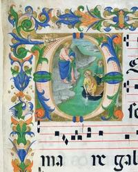 Ms 515 f.1r The Miraculous Draft of Fishes, från en körbok, utförd före 1449 detalj av 88903