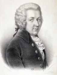 Porträtt i byst av Wolfgang Amadeus Mozart (1756-1791) - av Belliard, gravyr