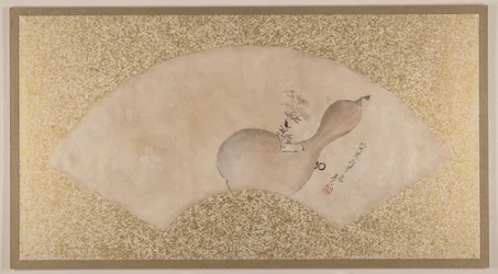 Blommor i kalebass, sent 1800-tal (solfjädermålning monterad som albumblad; tempera på papper)