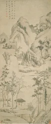 Landskap med figur (bläck och färg på papper)