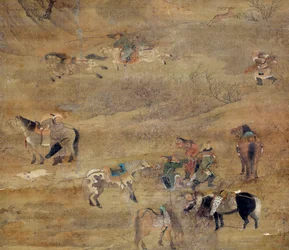 Mongolisk ryttare som jagar en häst. Detalj. Sidenmålning av Fou Tchao Mong (1254-1322). Yuan-dynastin (1206-1368 e.Kr.) Paris, Guimet-museet, Nationalmuseet för asiatisk konst