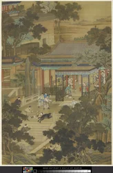 Jieyu försvarar kejsaren från en björn, c.1740 (bläck och färg på papper)