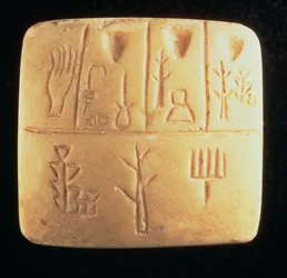 00321 Tavla med piktogram inskription, mesopotamisk, sent 300-tal f.Kr. (kalksten)