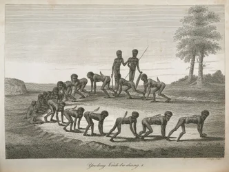 Aboriginal män som imiterar hundar, Australien