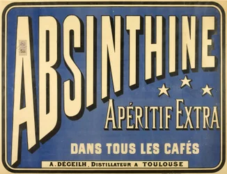 Affisch för extra aperitif absint, på alla kaféer