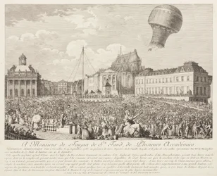 Bestigning av en Montgolfier-ballong i Versailles