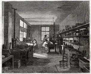 Atelier de galvanoplastie. Galvaniseringsverkstad.