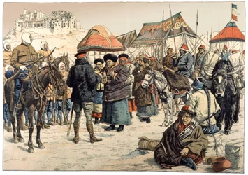 Erövring av Tibet. 1902 (gravyr)