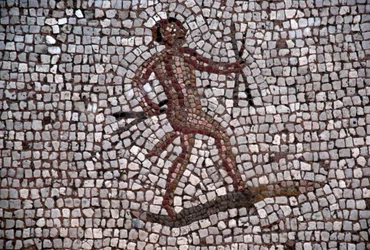 Dansare, mosaik i den antika hamnen i Kos, ön Kos, Grekland, romersk civilisation (foto)