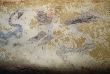 Demon, fresk, Tomb of Blue Demons, Necropolis of Tarquinia (UNESCOs världsarvslista, 2004), Lazio, Italien, etruskisk civilisation, 500-talet f.Kr. (foto)