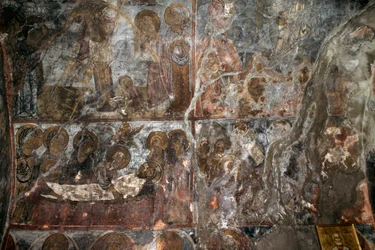 Deposition av Kristus, fresk i kyrkan Agios Nikolaos, Elenes, Kreta, Grekland (foto)
