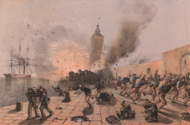 Explosion av krutdurk av Lantern, belägring av Ancona