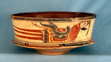 Begravningsfartyg hittat i grav 5 i Balamku, tidig klassisk period (300-600 e.Kr.) (terrakotta)