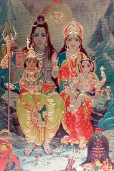 Gud Shiva och gudinnan Parvati med sin son Ganesha.