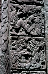 Hieroglyfer på Stela D i Quirigua, Izabal, Guatemala, sen klassisk period, ca 600-900 e.Kr. (foto)