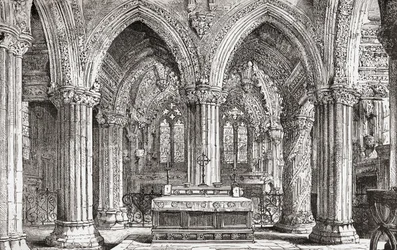 Interiör av Rosslyn Chapel, Roslin, Midlothian, Skottland.