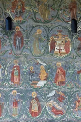 Kloster (manastirea Sucevita). Kyrkan. Exteriör. Den södra väggen. Väggmålning.