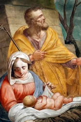 julkrubba. Helig familj. Santa Maria delle Vigne basilikan. Genua. Italien.
