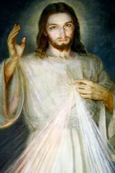 Kyrkan Notre Dame de Plainpalais. Jesus den gudomliga barmhärtigheten, jag litar på dig. Frankrike.