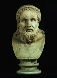 Porträttbyst möjligen av antingen Hesiod (700-talet f.Kr.) eller Homeros (700-talet f.Kr.), kopia av grekiskt original från 500-talet f.Kr. (marmor)