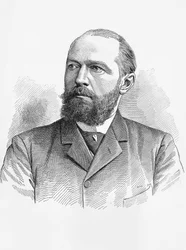 Porträtt av Emil von Behring (1854-1917), tysk fysiolog och bakteriolog, Nobelpriset i kemi 1901, gravyr