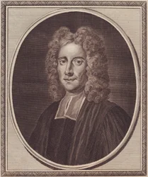 Porträtt av den engelske filosofen Samuel Clarke (1675-1729), kopparstick av John Goldar (1729-1795) från målning av Gibson