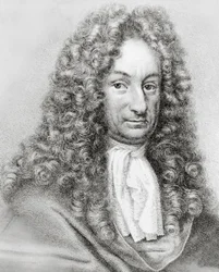 Porträtt av Gottfried Wilhelm von Leibniz (1646-1716), tysk matematiker, filosof och vetenskapsman, gravyr
