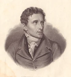 Porträtt av den italienske skulptören Antonio Canova (1757-1822), kopparstick av A Locatelli från målning av Giuseppe Bossi