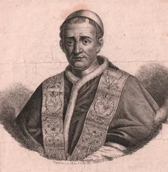 Porträtt av påven Gregorius XVI (1765-1846), etsning och burin, från levande teckning, Rom, 5 februari