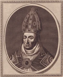 Porträtt av William Waynflete (1398-1486), biskop av Winchester, kopparstick av John Goldar (1729-1795)