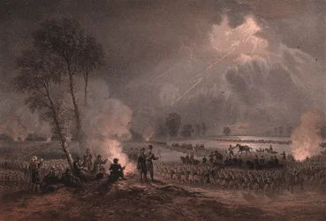General Mac-Mahons andra franska armékår passerar Ticino vid Turbigo, Lombardiet