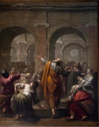 The Descent of the Holy Spirit, maj 1634 av Jacques Blanchard (1600-1638). Cathedrale Notre Dame de Paris - Paris 4 - XIII, XIII, XIX, rehabilitering av Viollet-le-Duc -
