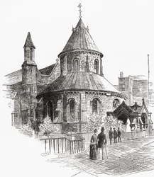 Temple Church, London, England, sedd här på 1800-talet.