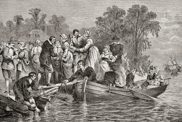 Tobaksfruar eller tobaksbrudar anländer till Jamestown, Virginia, USA